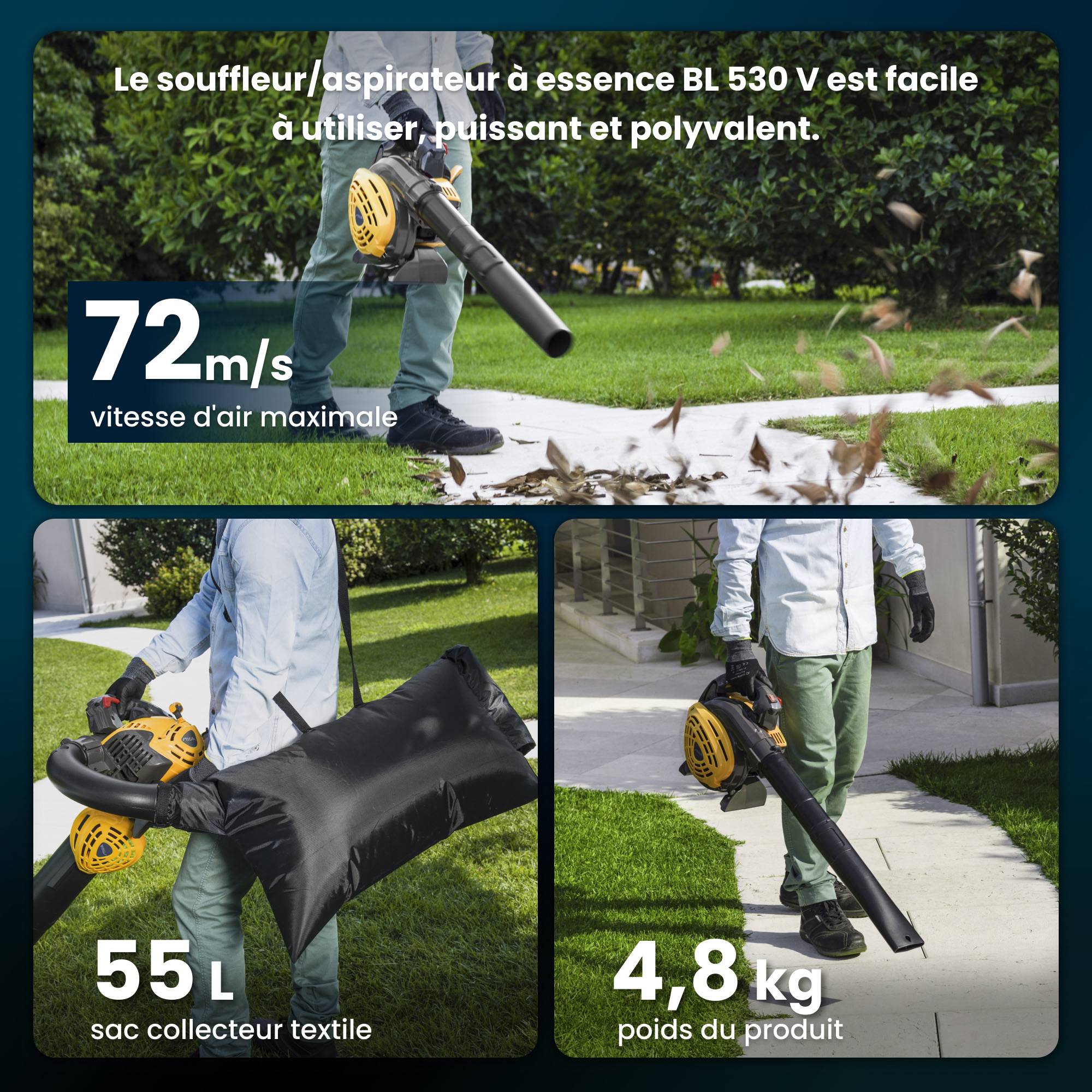 Stiga - Aspirateur et souffleur BL 530 V, moteur 27,6 cc, débit 10,2 m³/min, sac 55 L, lame mulching - STIGA - Image 2