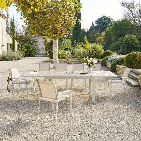 Hesperide - Table de jardin extensible coulissante "Évasion" effet bois lin & argile 10 places lates en aluminium Hespéride - Image 9
