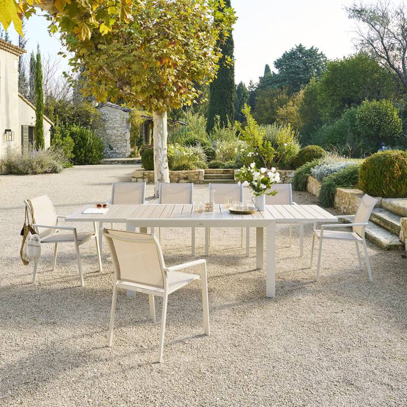 Hesperide - Table de jardin extensible coulissante "Évasion" effet bois lin & argile 10 places  lates en aluminium Hespéride - Image 9