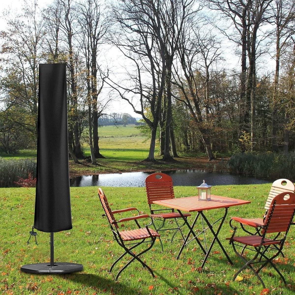 IntiMeg - Housse de parasol - 190×50×30cm - 600Davec zip, cordon de serrage et poche de rangement - Housse de parasol déporté et autoportant - Noir IntiMeg - Image 6