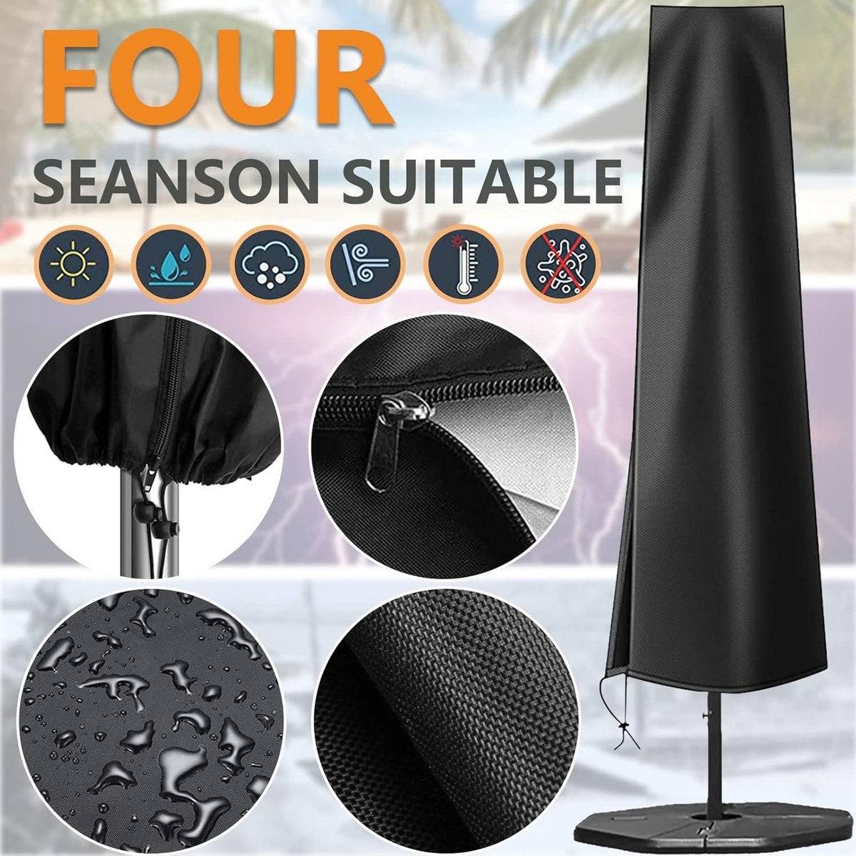 IntiMeg - Housse de parasol - 190×50×30cm - 600Davec zip, cordon de serrage et poche de rangement - Housse de parasol déporté et autoportant - Noir IntiMeg - Image 2