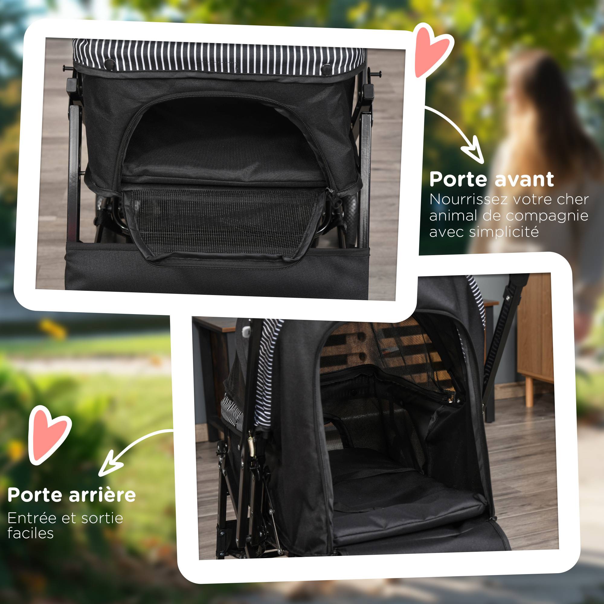 Poussette pour chien animaux de compagnie pliable 4 roues EVA guidon réglable panier 76,5 x 52 x 95 cm - Image 9