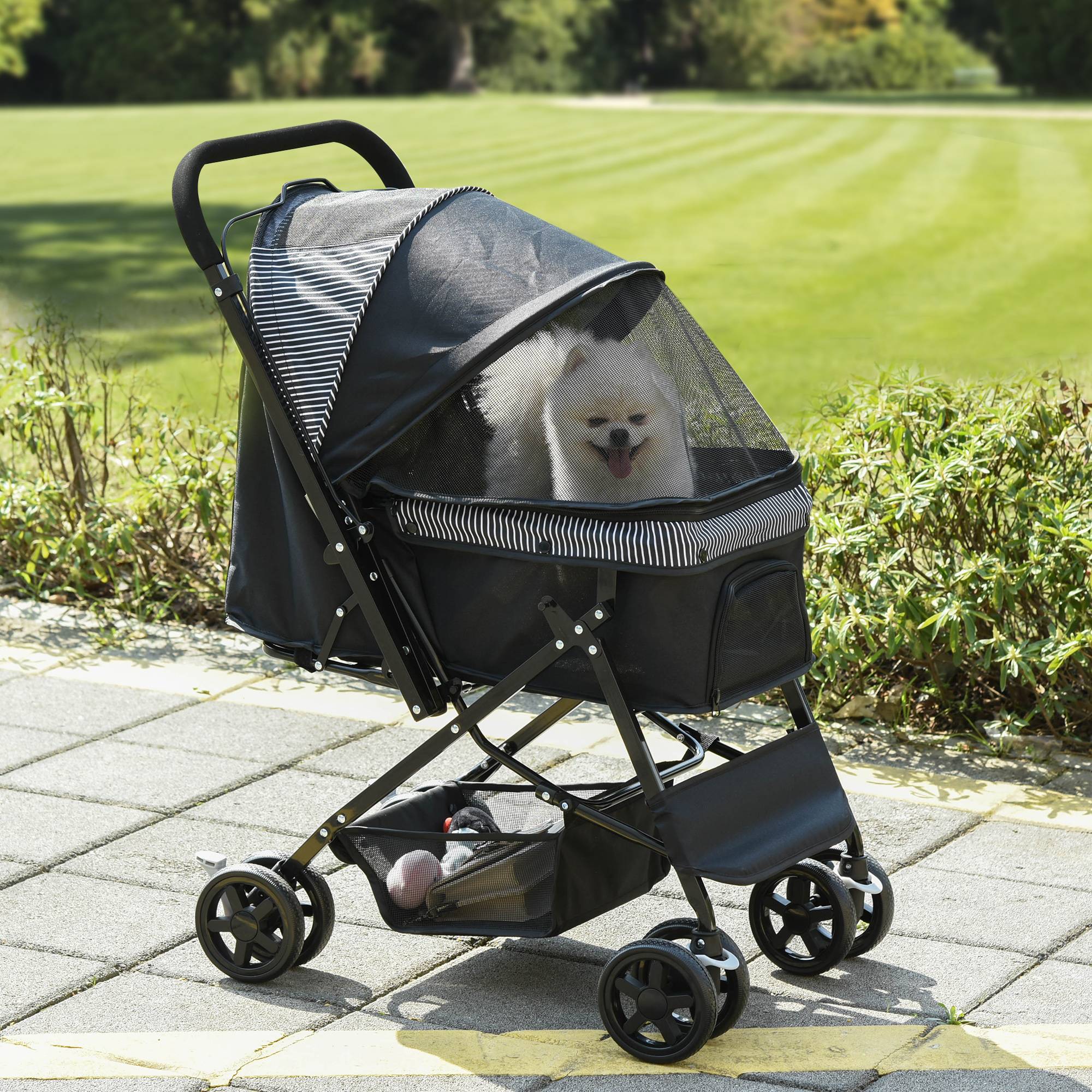 Poussette pour chien animaux de compagnie pliable 4 roues EVA guidon réglable panier 76,5 x 52 x 95 cm - Image 3