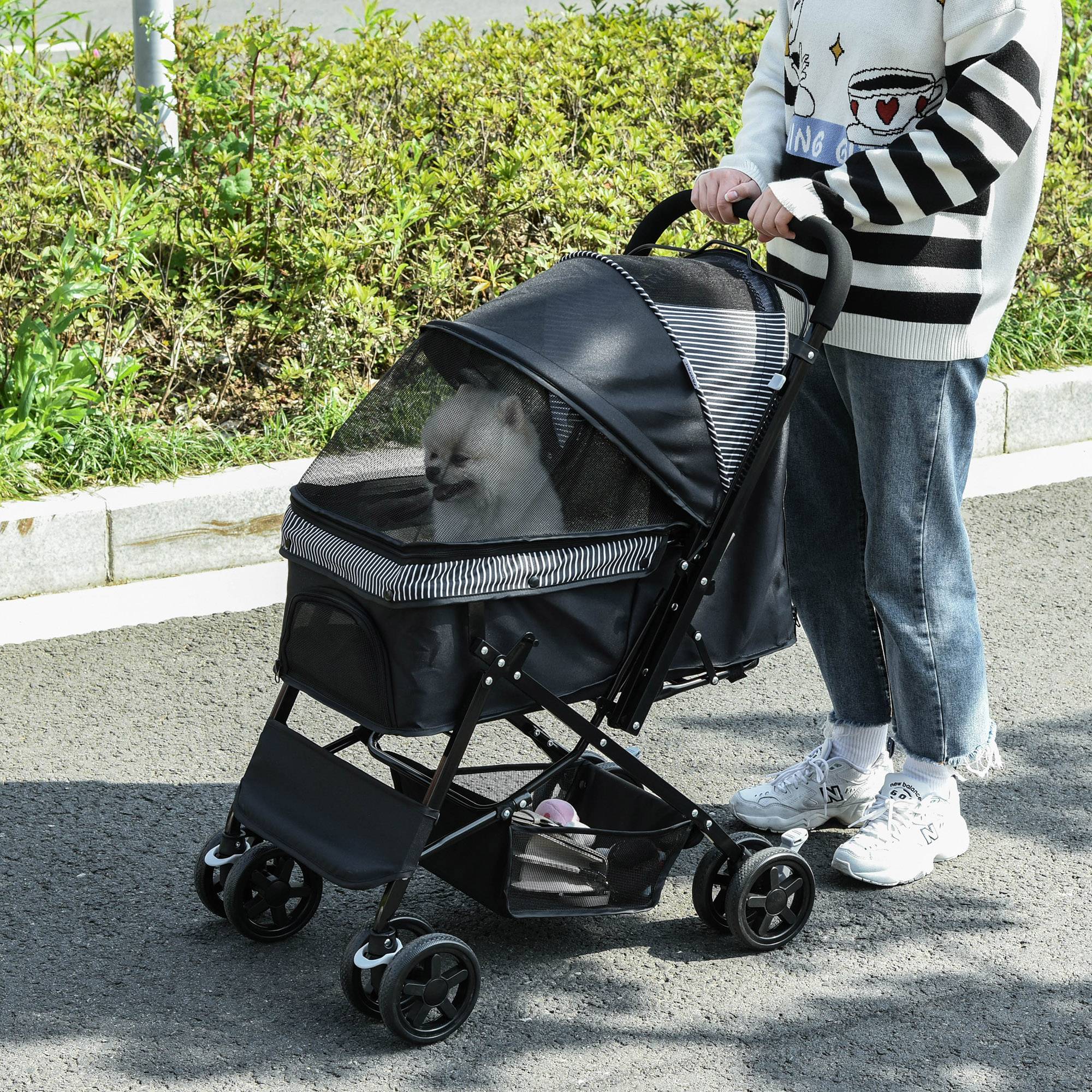 Poussette pour chien animaux de compagnie pliable 4 roues EVA guidon réglable panier 76,5 x 52 x 95 cm - Image 4