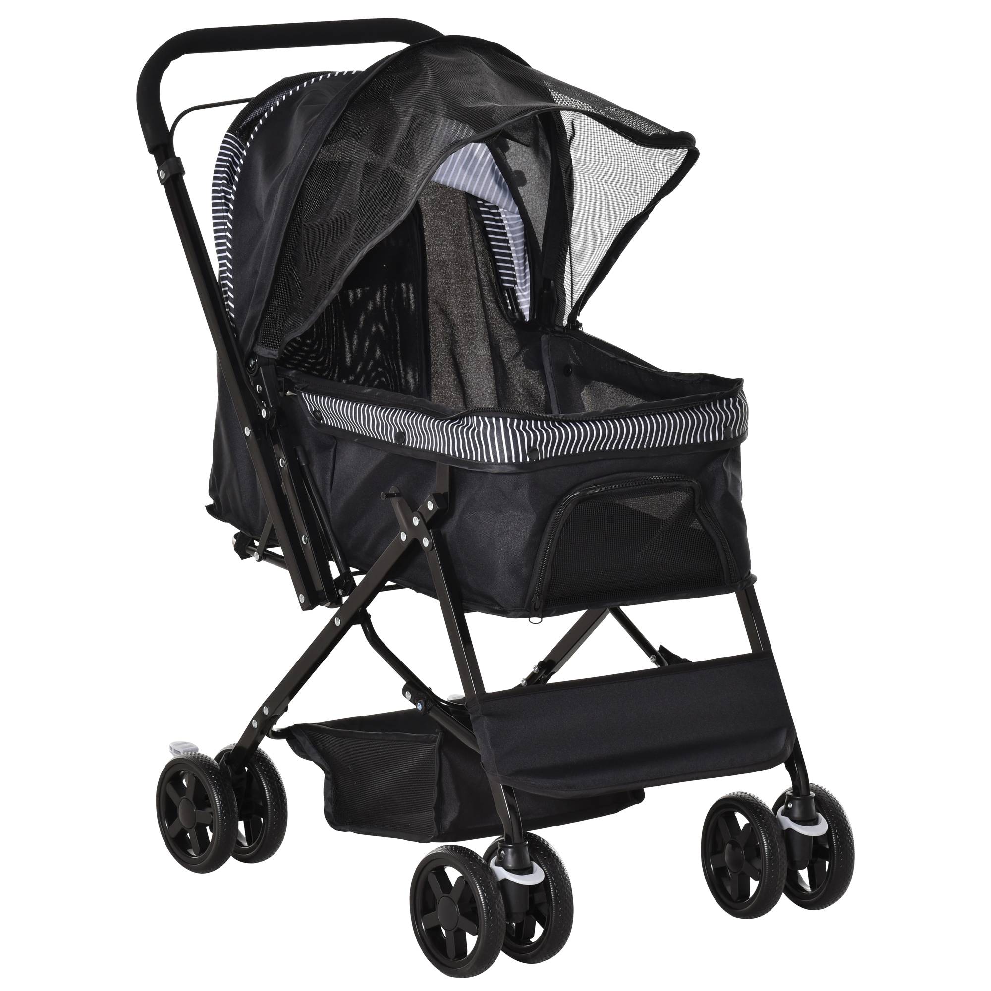 Poussette pour chien animaux de compagnie pliable 4 roues EVA guidon réglable panier 76,5 x 52 x 95 cm - Image 2