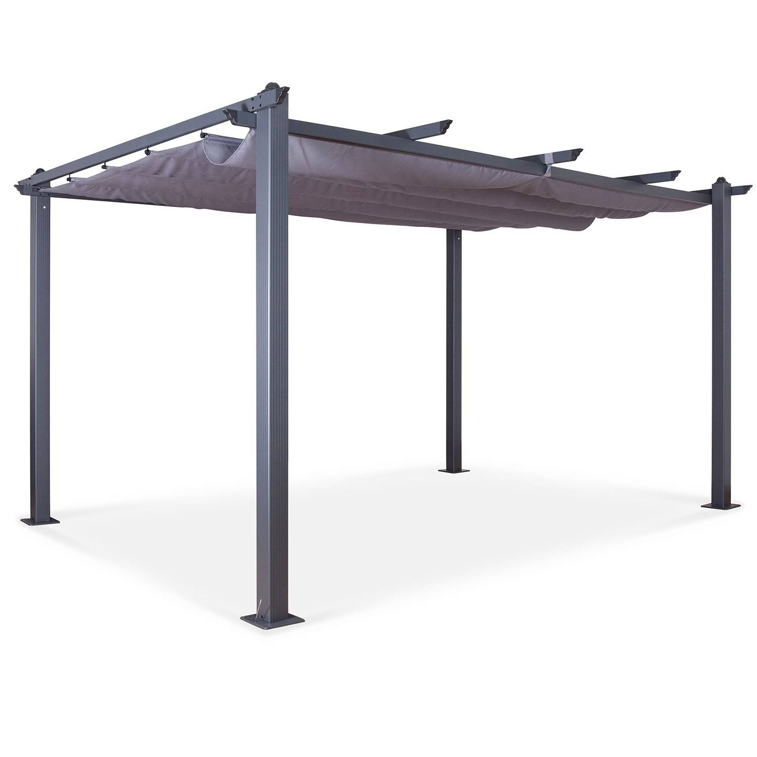 Autre - Tonnelle/Pergola aluminium 3x4m toile coulissante rétractable - Gris - HERO XL - Image 1