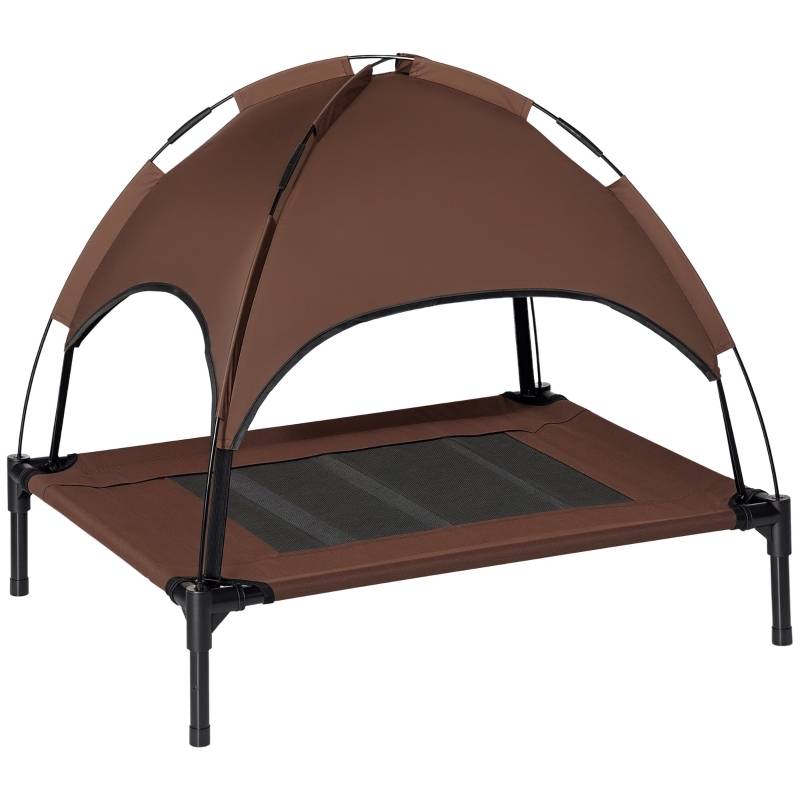 Lit de camp pour chien extérieur avec auvent 76 x 61 x 73 cm métal tissu oxford et mesh café - PANGIVO - Image 1