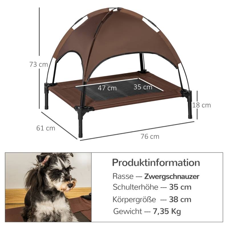 Lit de camp pour chien extérieur avec auvent 76 x 61 x 73 cm métal tissu oxford et mesh café - PANGIVO - Image 3