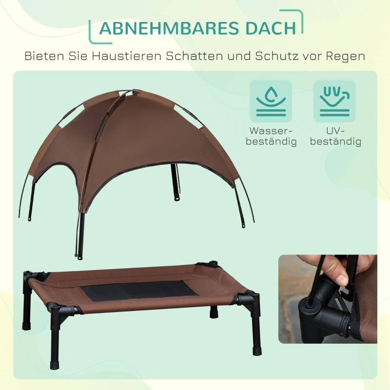 Lit de camp pour chien extérieur avec auvent 76 x 61 x 73 cm métal tissu oxford et mesh café - PANGIVO - Image 6