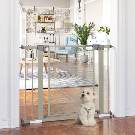 Barrière de sécurité en acier pour chien fermeture auto double verrou 103x76cm gris - ComfortXL Outdoor Living - Image 3