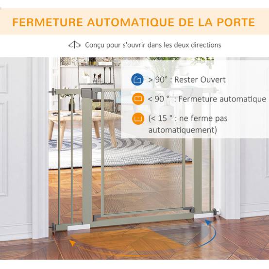 Barrière de sécurité en acier pour chien fermeture auto double verrou 103x76cm gris - ComfortXL Outdoor Living - Image 7