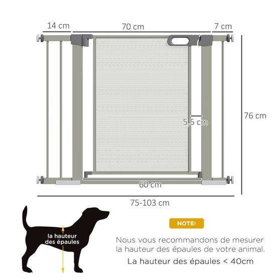 Barrière de sécurité en acier pour chien fermeture auto double verrou 103x76cm gris - ComfortXL Outdoor Living - Image 5