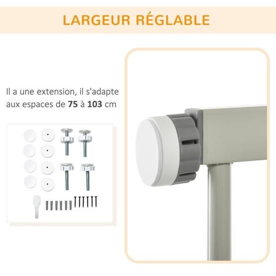 Barrière de sécurité en acier pour chien fermeture auto double verrou 103x76cm gris - ComfortXL Outdoor Living - Image 8