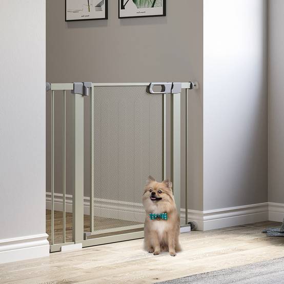 Barrière de sécurité en acier pour chien fermeture auto double verrou 103x76cm gris - ComfortXL Outdoor Living - Image 4