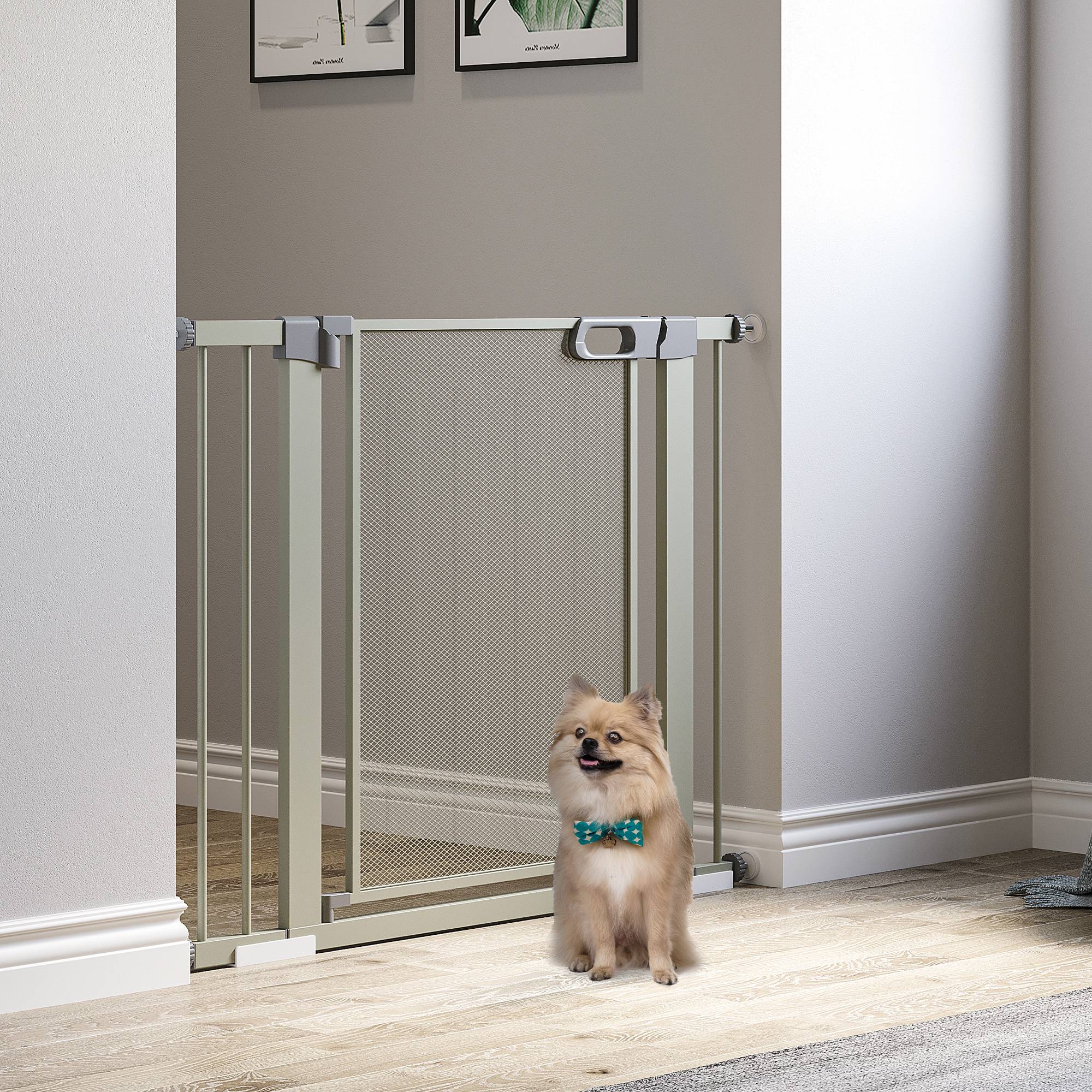 Barrière de sécurité en acier pour chien fermeture auto double verrou 103x76cm gris - ComfortXL Outdoor Living - Image 4