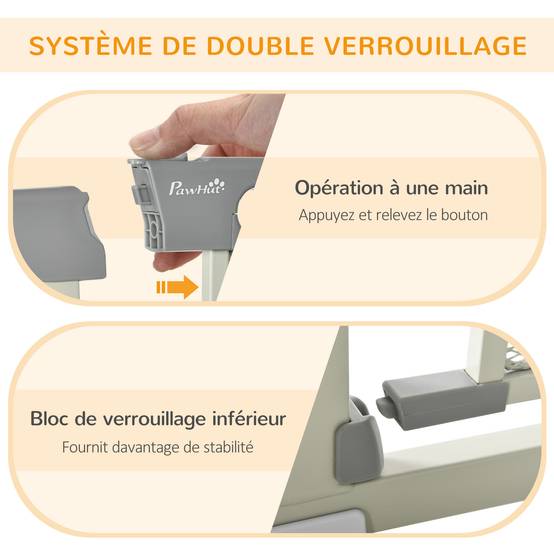 Barrière de sécurité en acier pour chien fermeture auto double verrou 103x76cm gris - ComfortXL Outdoor Living - Image 6