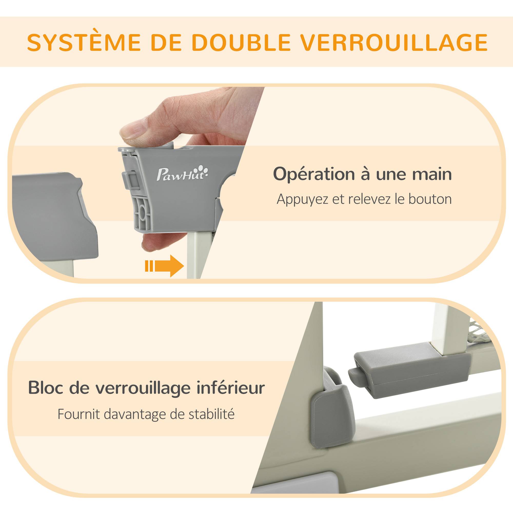 Barrière de sécurité en acier pour chien fermeture auto double verrou 103x76cm gris - ComfortXL Outdoor Living - Image 6