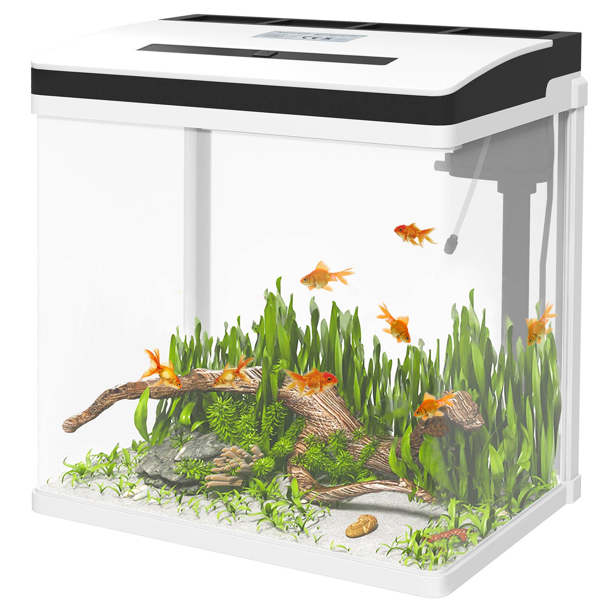 Aquarium complet verre 28L avec filtre silencieux éclairage LED 38x26x39cm blanc - ComfortXL Outdoor Living - Image 2