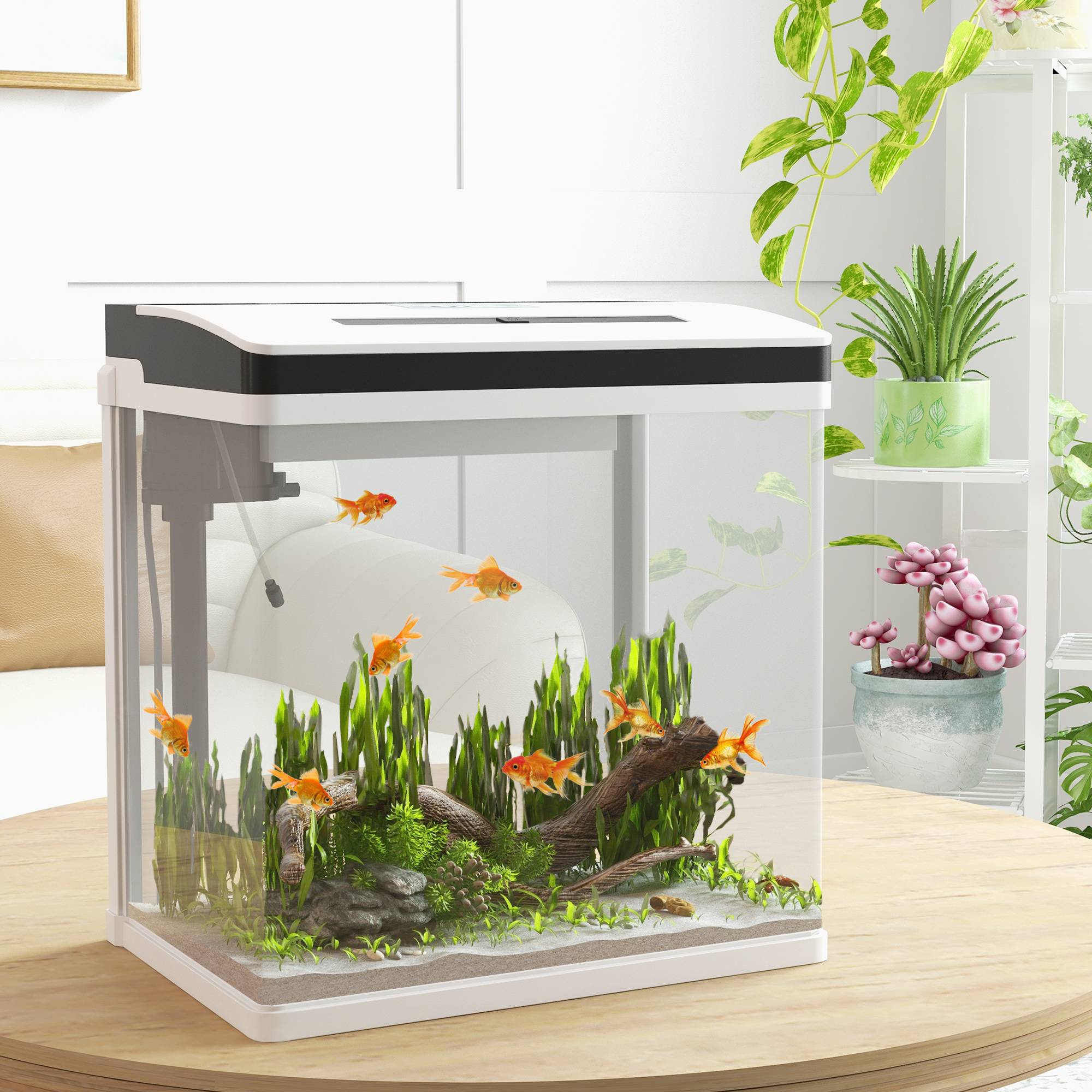 Aquarium complet verre 28L avec filtre silencieux éclairage LED 38x26x39cm blanc - ComfortXL Outdoor Living - Image 3