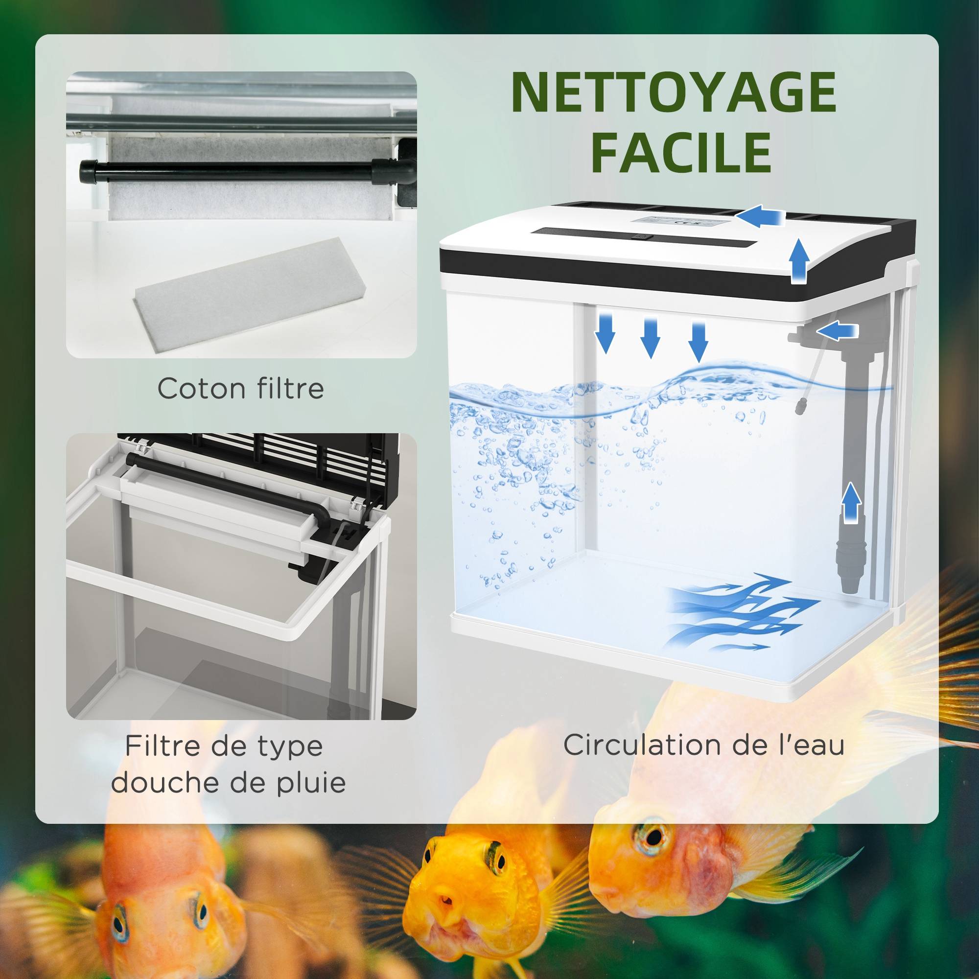 Aquarium complet verre 28L avec filtre silencieux éclairage LED 38x26x39cm blanc - ComfortXL Outdoor Living - Image 8