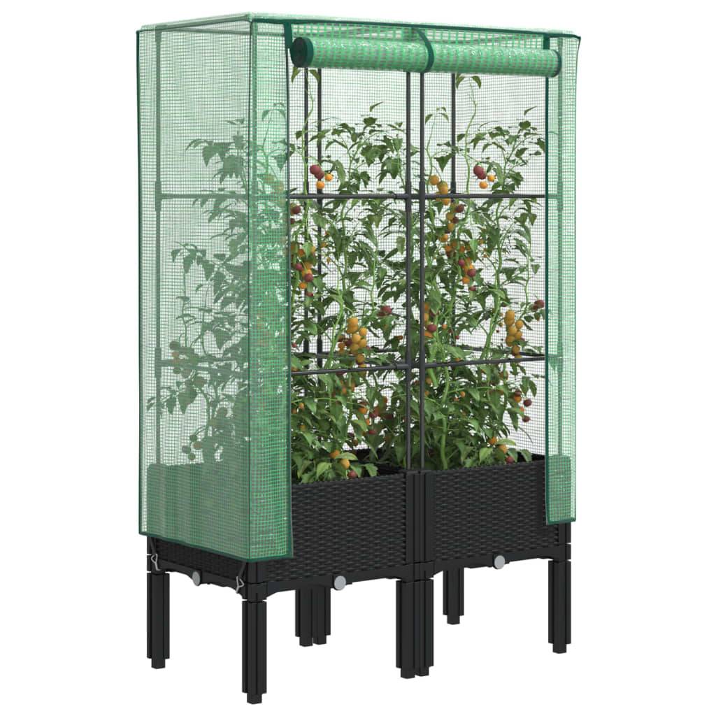 ComfortXL - Carré potager sur pieds aspect rotin avec housse de protection 80x40x140 cm Noir - ComfortXL Outdoor Living - Image 1
