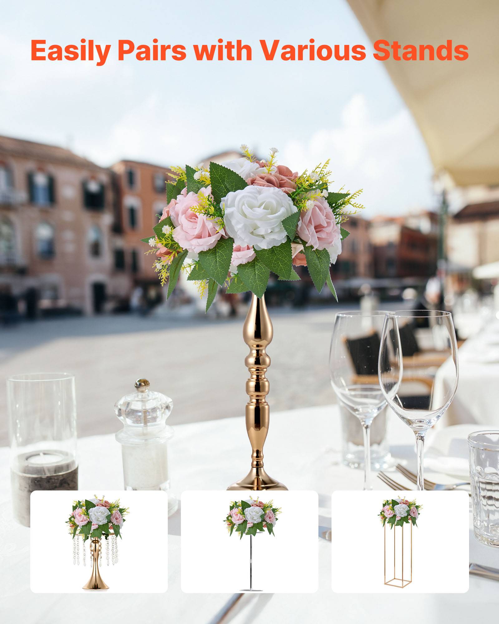 VEVOR Boules de Fleurs Artificielles Mariage 10 PCS 24 cm Roses en Rose et Blanc - Image 4