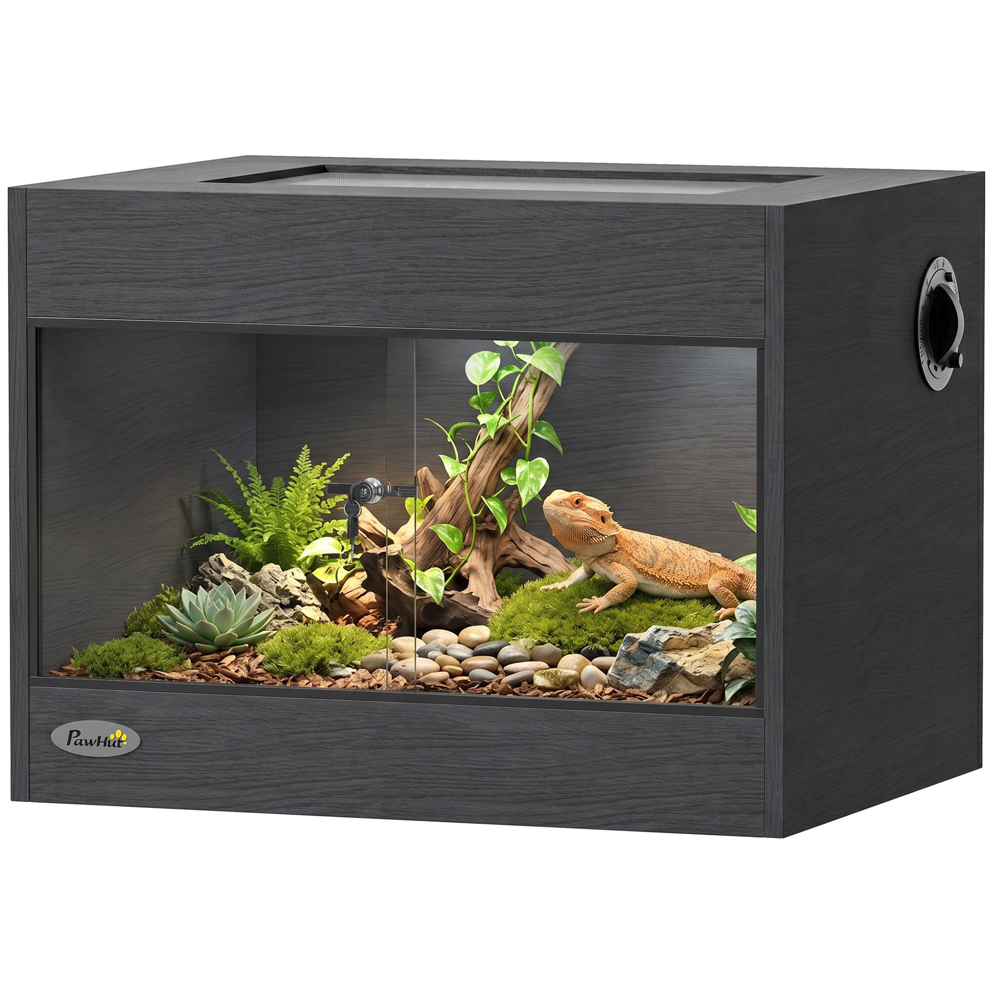 ComfortXL - Terrarium pour reptiles en bois OSB mélaminé 60 x 45 x 45 cm noir avec portes vitrées et serrure à clé - Image 2