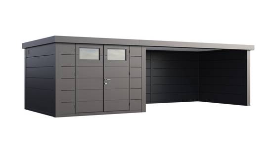 Telluria - Abri de jardin en acier de 8,9 m² anthracite avec auvent 13,8 m² fermé à droite - TELLURIA CLASSICO 3030 - Image 1