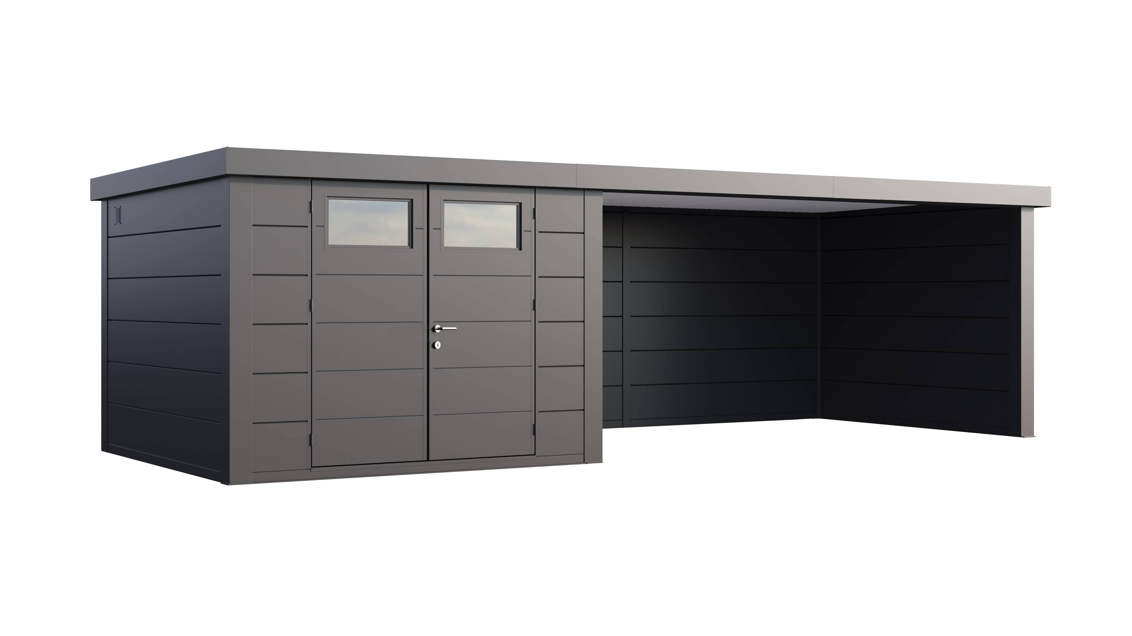 Telluria - Abri de jardin en acier de 8,9 m² anthracite avec auvent 13,8 m² fermé à droite - TELLURIA CLASSICO 3030 - Image 1