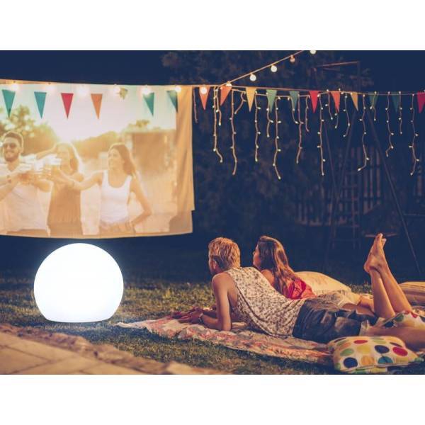 Sphère lumineuse extérieure solaire ou rechargeable BULY 60CM blanche sans fil LED RGBW 128 couleurs IP65 - Image 1