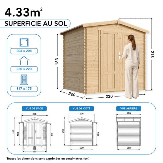 Timbela - Abri de jardin en bois sans plancher - 4.33 m² / 226x236xH218 cm - 19 mm d’épaisseur - Timbela M369F1 - Image 8