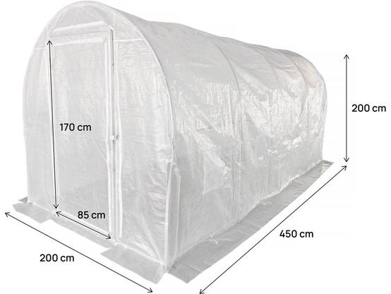 Serre Tunelle De Jardin Avec Porte 4,5 X 2 M "mimosa" - 9 M² - 180g - Blanc -habitat Et Jardin - Image 4