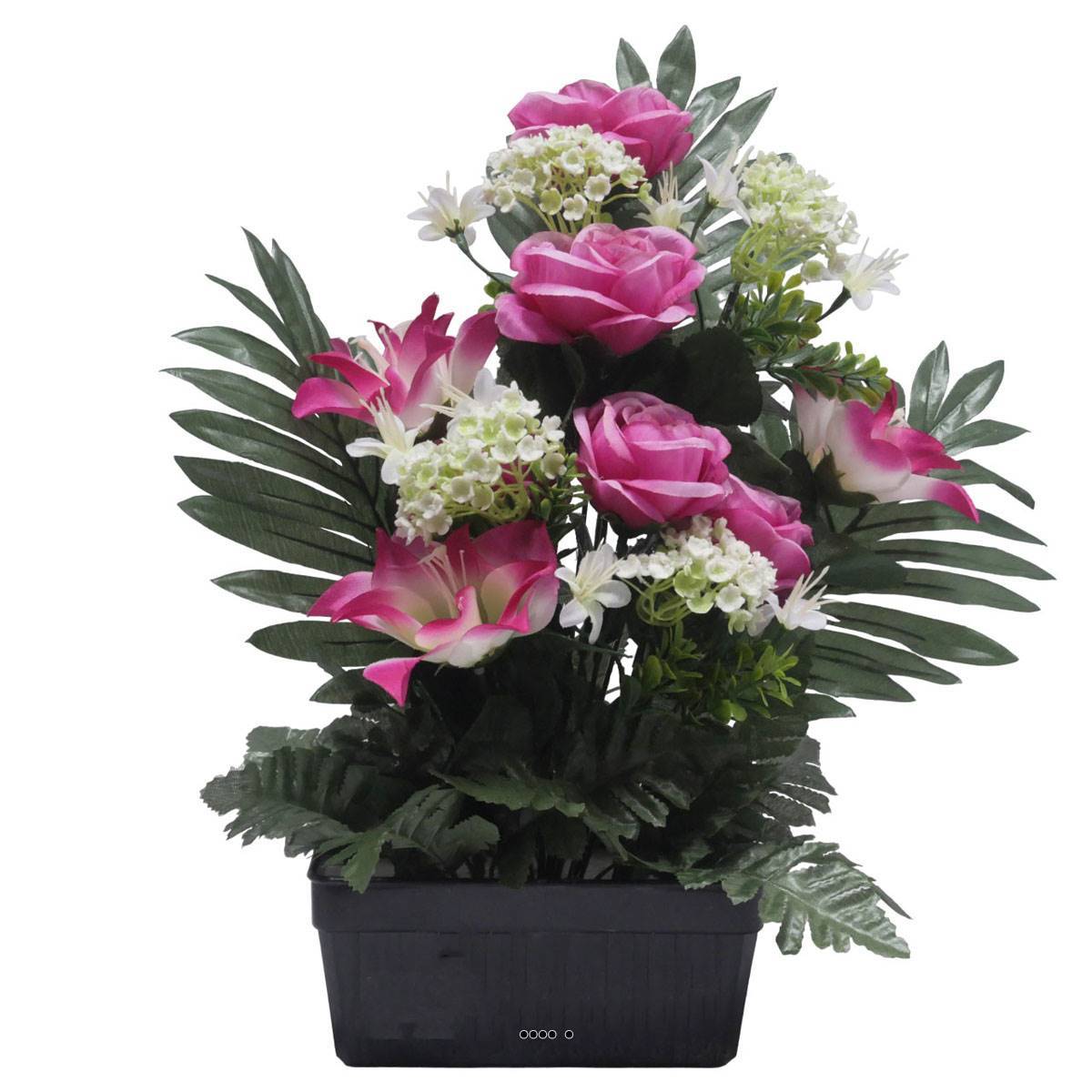 Artificielles - Jardinière fleurs artificielles Rose, Gardenia et mini fleurs Rose pour la Toussaint - couleur: Rose 715 - Image 1