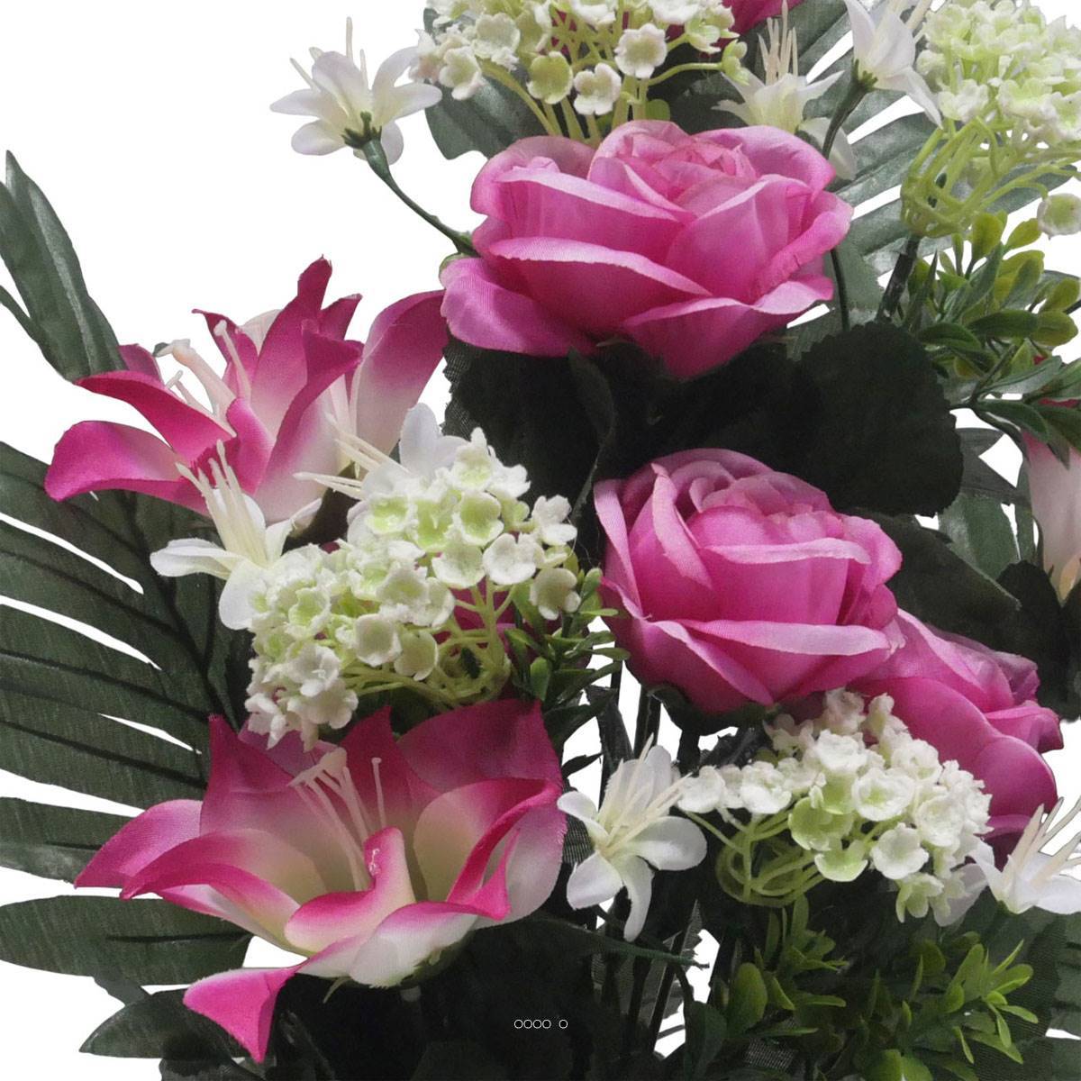 Artificielles - Jardinière fleurs artificielles Rose, Gardenia et mini fleurs Rose pour la Toussaint - couleur: Rose 715 - Image 3