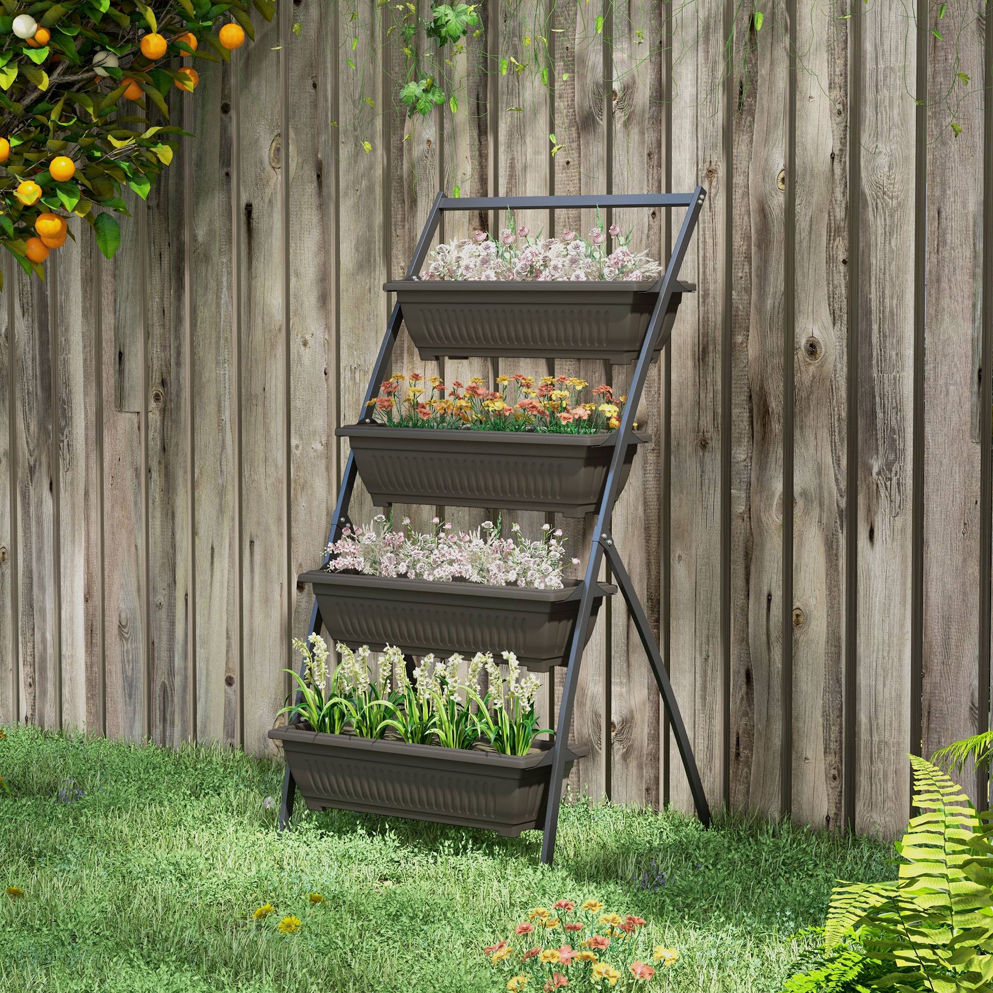 Sans Marque - Support plantes étagère fleurs empilable intempéries 76x79x162 cm marron - Image 4