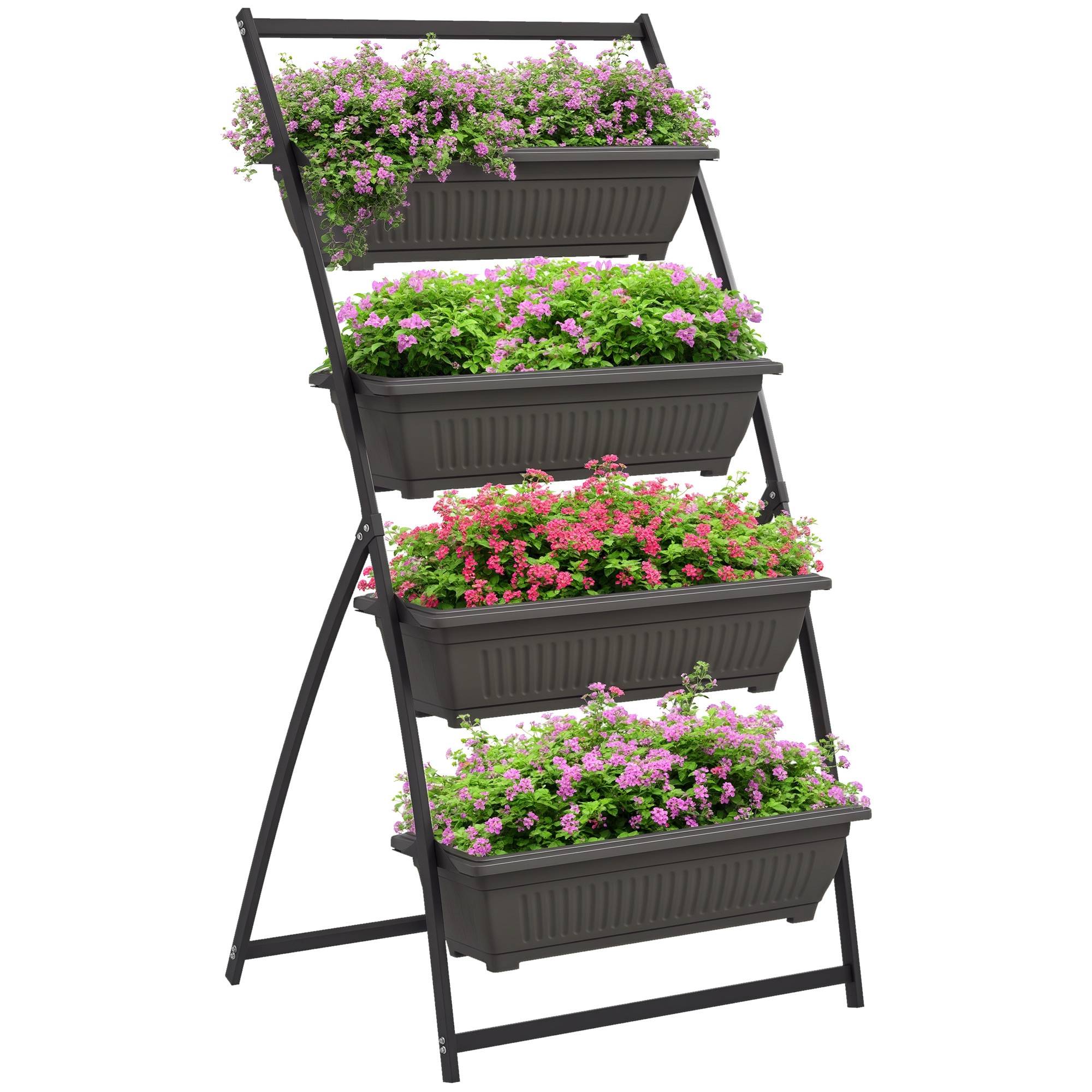 Sans Marque - Support plantes étagère fleurs empilable intempéries 76x79x162 cm marron - Image 1