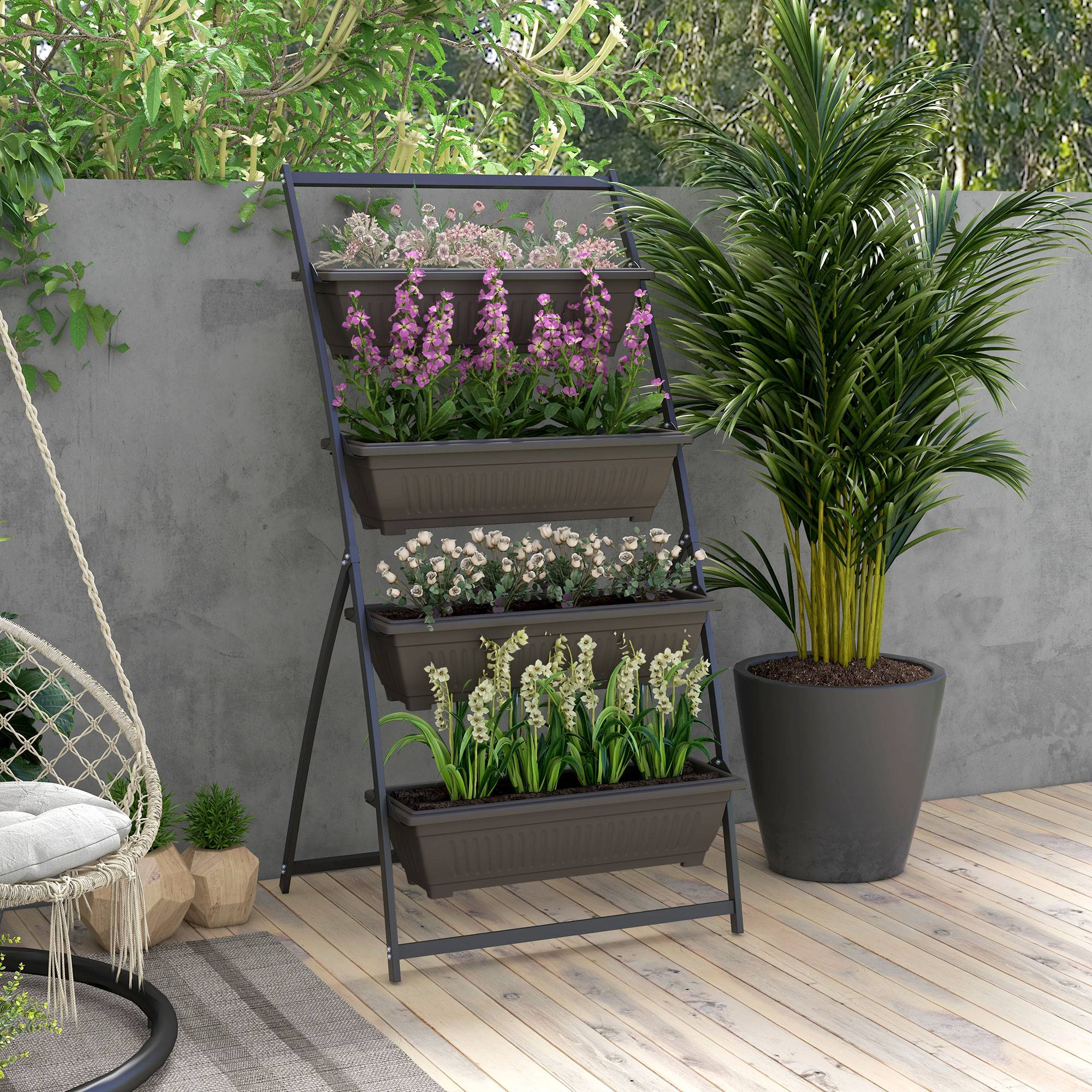 Sans Marque - Support plantes étagère fleurs empilable intempéries 76x79x162 cm marron - Image 3