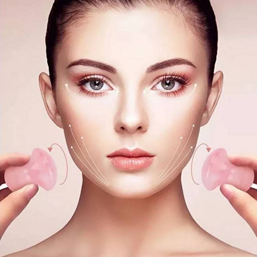 Masseur Visage Pierre de Quartz Rose - Guasha Champignon, Anti-Age, Stimule circulation sanguine, Peau saine et Éclatante - Sun&Sia