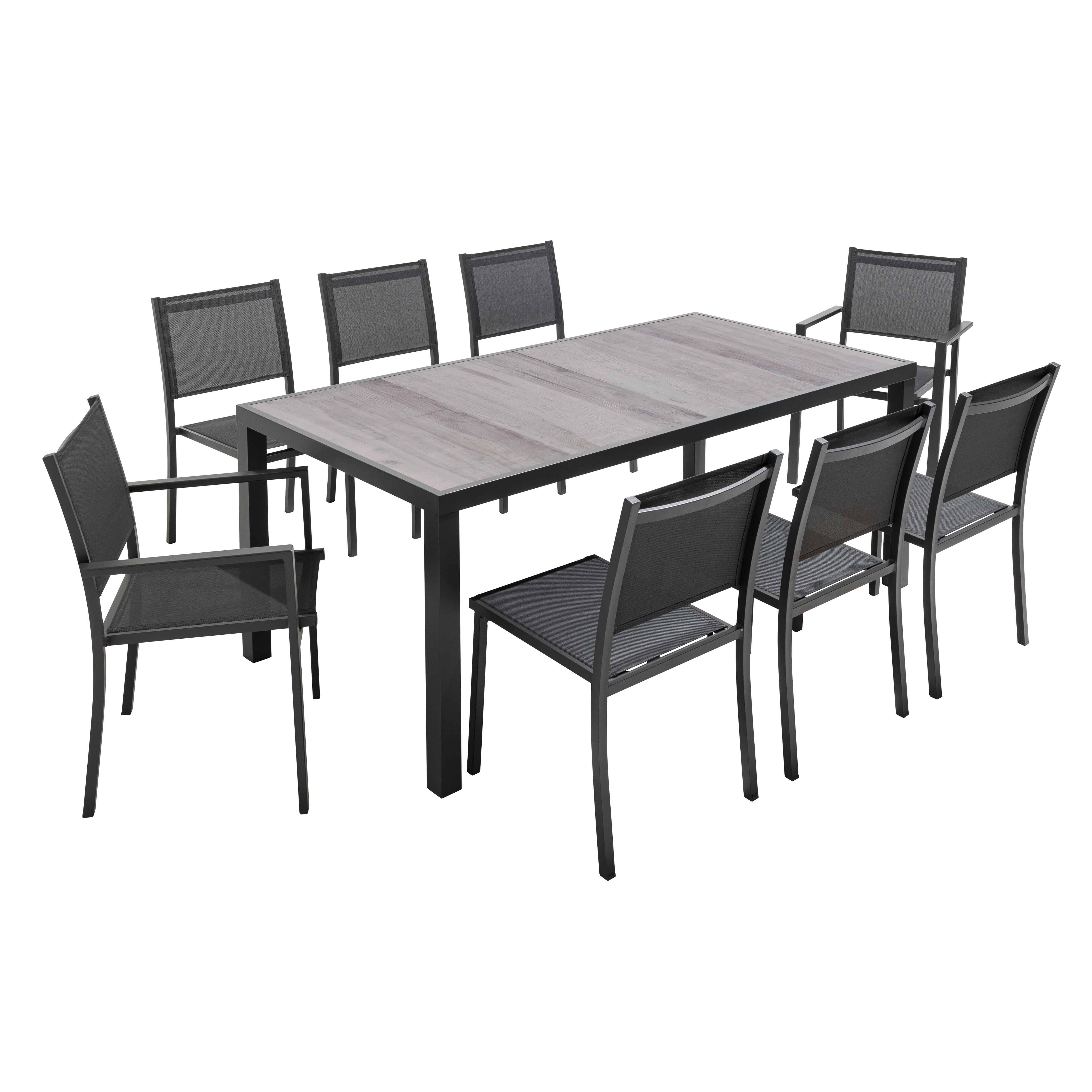 Oviala - Ensemble table de jardin et 8 fauteuils effet bois grisé Tivoli - Oviala - Image 1