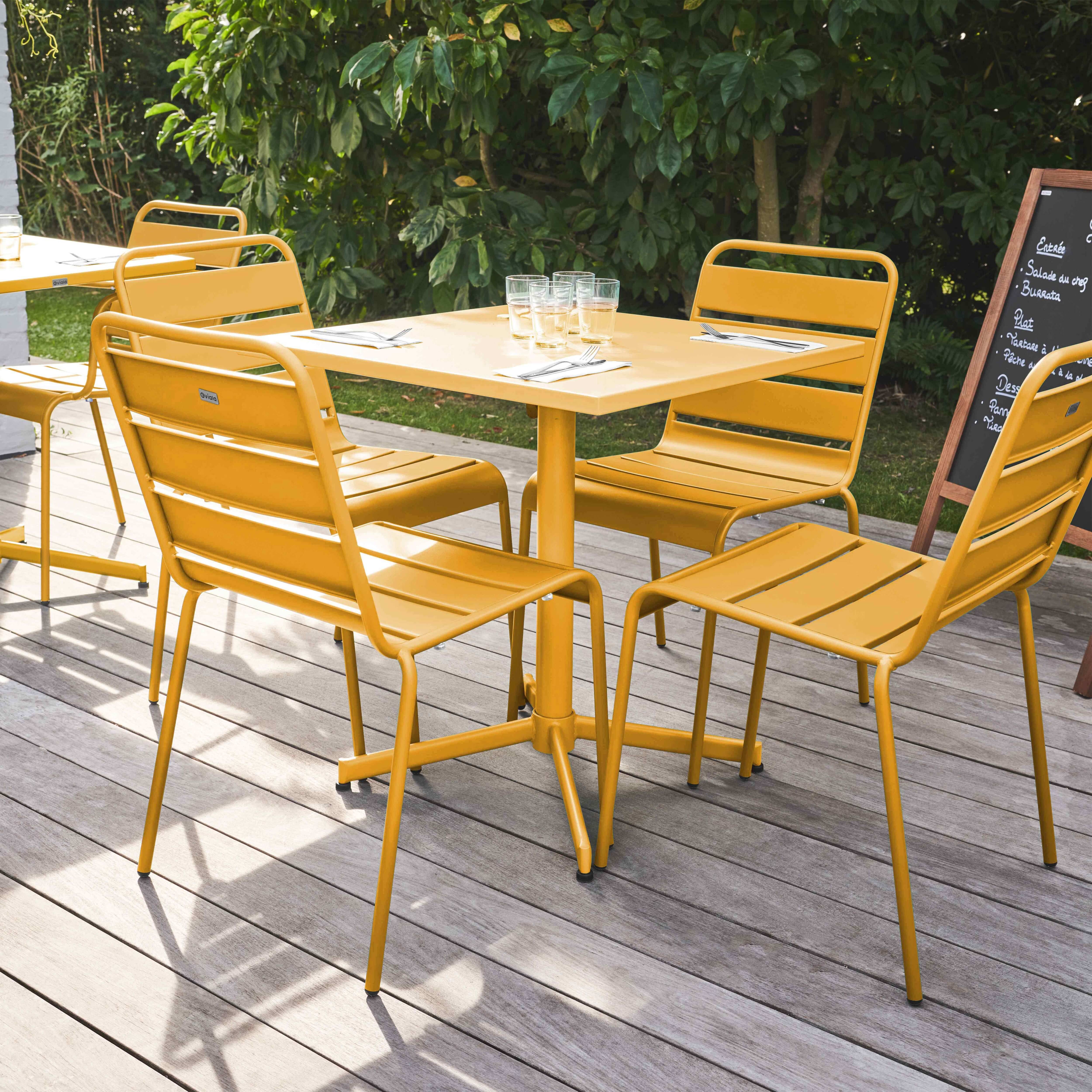 Oviala - Ensemble table de jardin carrée et 4 chaises jaune Palavas - Oviala - Image 2