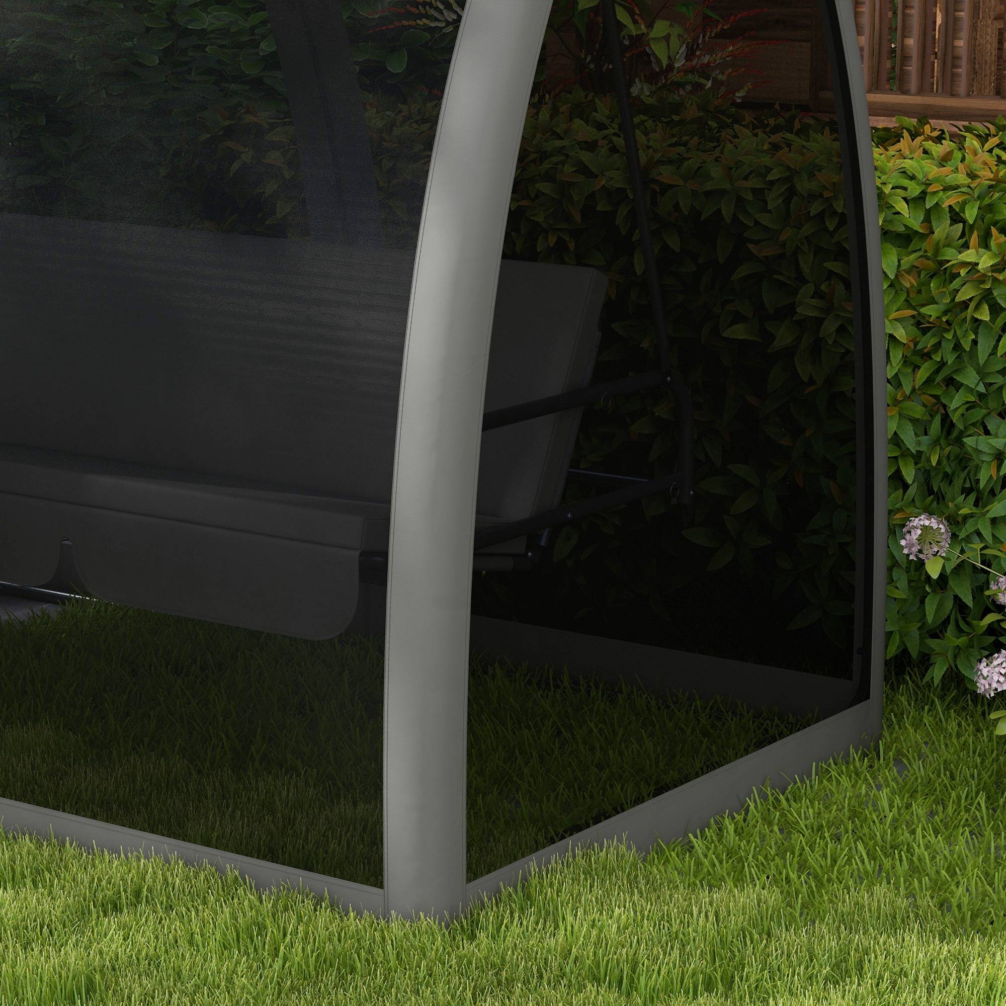 Outsunny - Balancelle de jardin convertible 3 places avec auvent, coussins, filet zippé et poche gris - Outsunny - Image 10