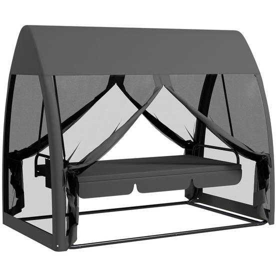 Outsunny - Balancelle de jardin convertible 3 places avec auvent, coussins, filet zippé et poche gris - Outsunny - Image 1