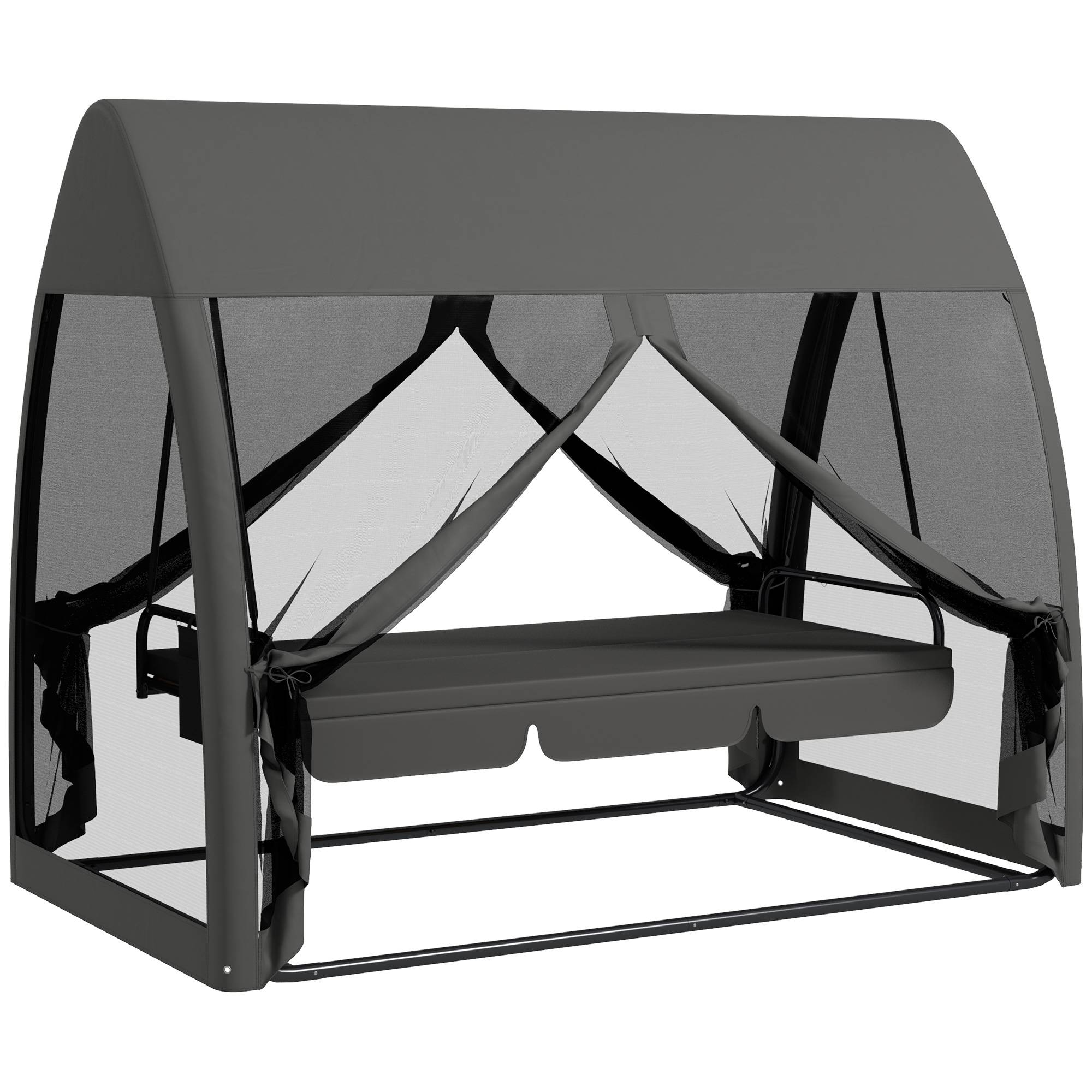Outsunny - Balancelle de jardin convertible 3 places avec auvent, coussins, filet zippé et poche gris - Outsunny - Image 1