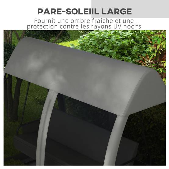 Outsunny - Balancelle de jardin convertible 3 places avec auvent, coussins, filet zippé et poche gris - Outsunny - Image 7