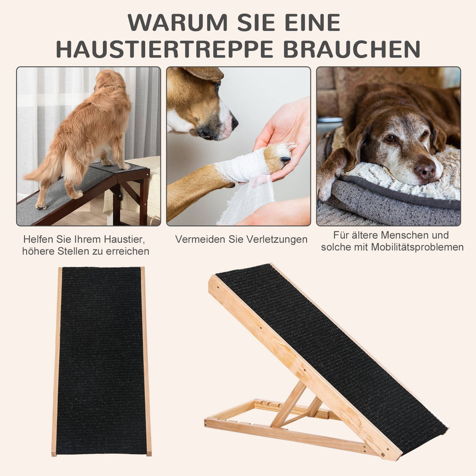 Rampe chien lit/canapé pliable, 4 hauteurs réglables 26-61cm, antidérapante, 90cm, chien <40kg - Image 7