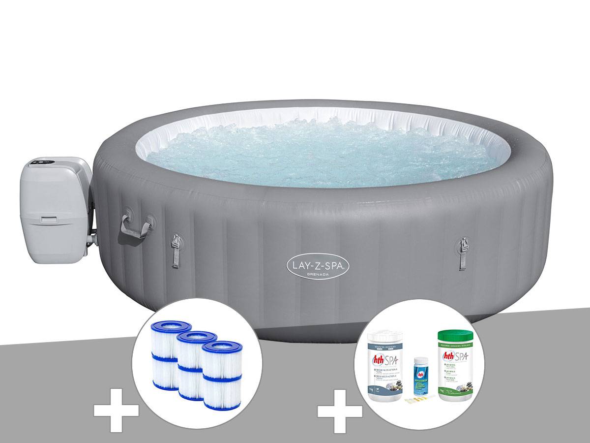 Bestway - Kit spa gonflable Bestway Lay-Z-Spa Grenada rond Airjet 6/8 places + 6 filtres + Kit traitement brome