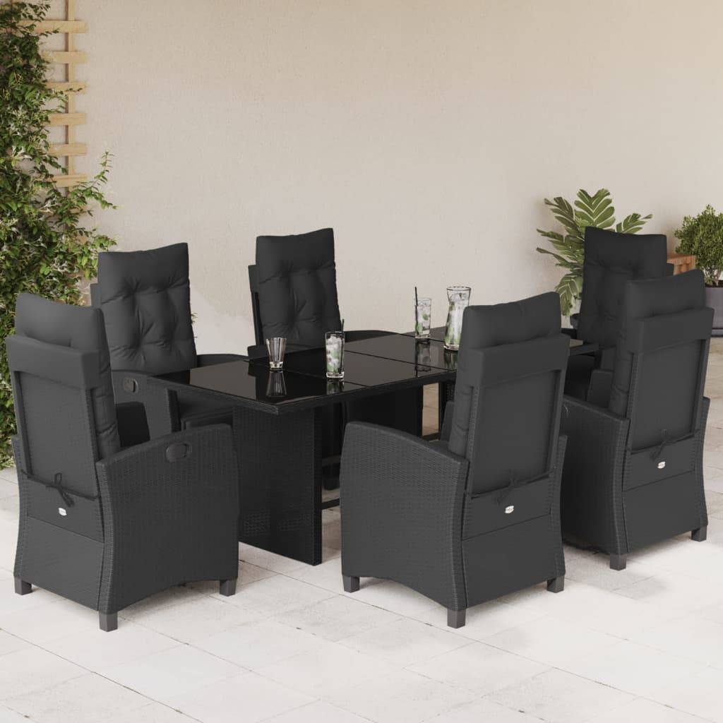 ComfortXL - Set de Table et Chaises de Jardin Noires pour 6, Fauteuils Inclinables et Plateau Verre 190cm – ComfortXL Outdoor Living - Image 1
