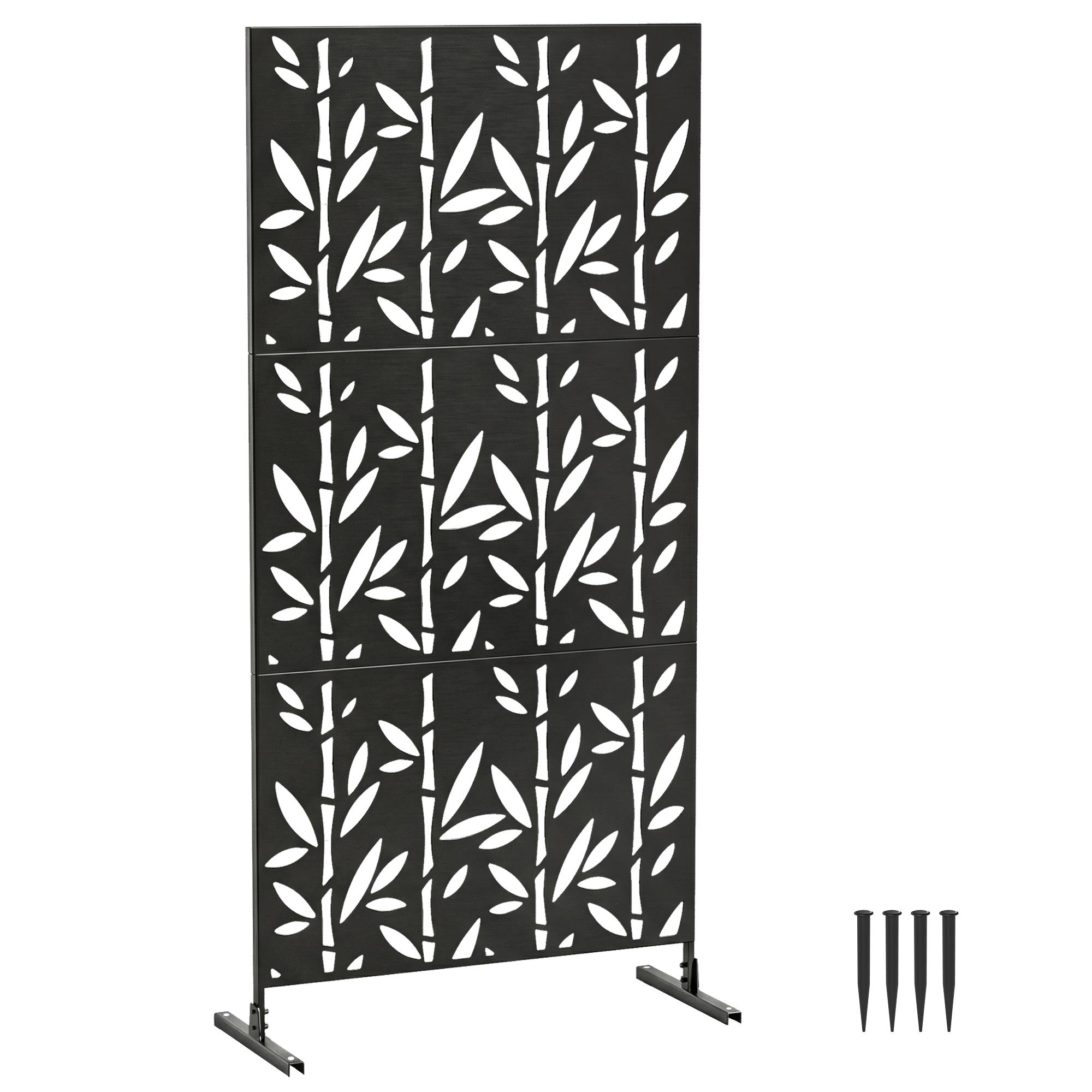 Panneau Brise Vue décoratif Extérieur Claustra Décoratif Jardin 3 Panneaux à motif Bambou métal 92x40x192cm Noir - Image 1