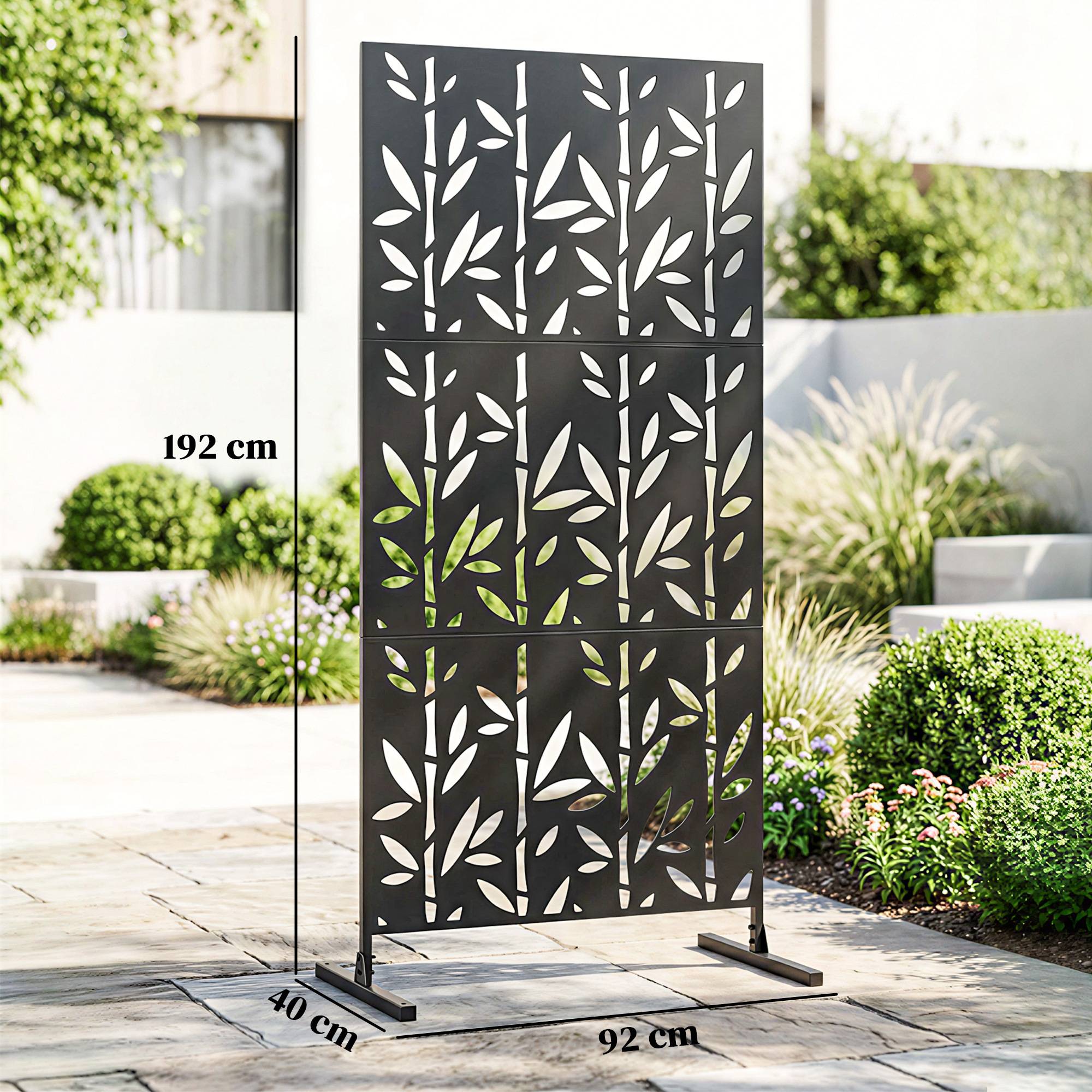 Panneau Brise Vue décoratif Extérieur Claustra Décoratif Jardin 3 Panneaux à motif Bambou métal 92x40x192cm Noir - Image 5