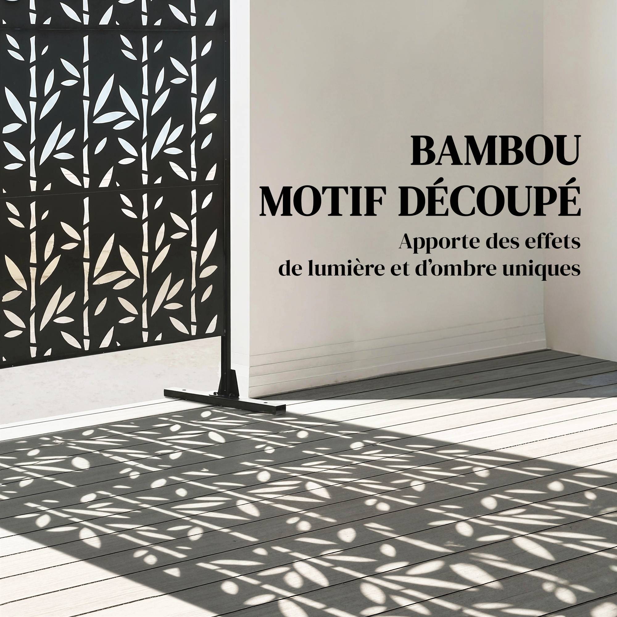 Panneau Brise Vue décoratif Extérieur Claustra Décoratif Jardin 3 Panneaux à motif Bambou métal 92x40x192cm Noir - Image 6